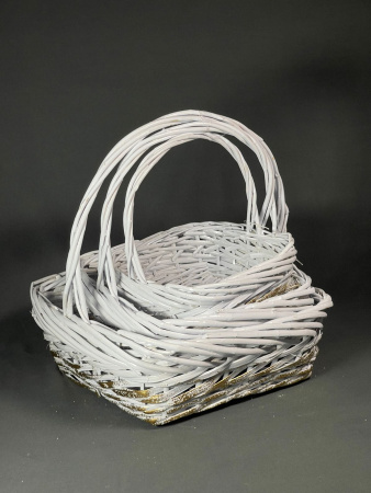 Набор корзин, 3 шт Бело-золотые (L:33X11X33 M:28X9.5X28 S:23X8X23)